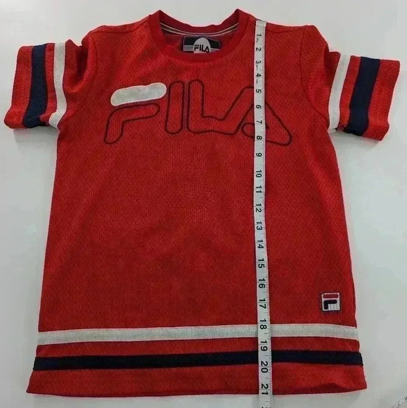 Fila boys size small red mesh throwback jersey style short sleeve shirt - Picture 6 of 9
